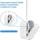 Set Perie si Suport pentru Vasul de Toaleta, Design Ergonomic, Peri Durabili, Dimensiune Compacta pentru Curatarea Locurilor Greu Accesibile, autoadeziv pe perete, Alb