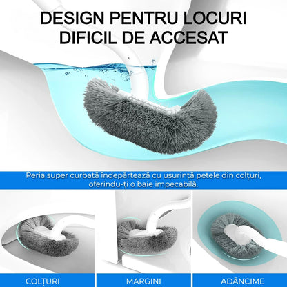 Set Perie si Suport pentru Vasul de Toaleta, Design Ergonomic, Peri Durabili, Dimensiune Compacta pentru Curatarea Locurilor Greu Accesibile, autoadeziv pe perete, Alb