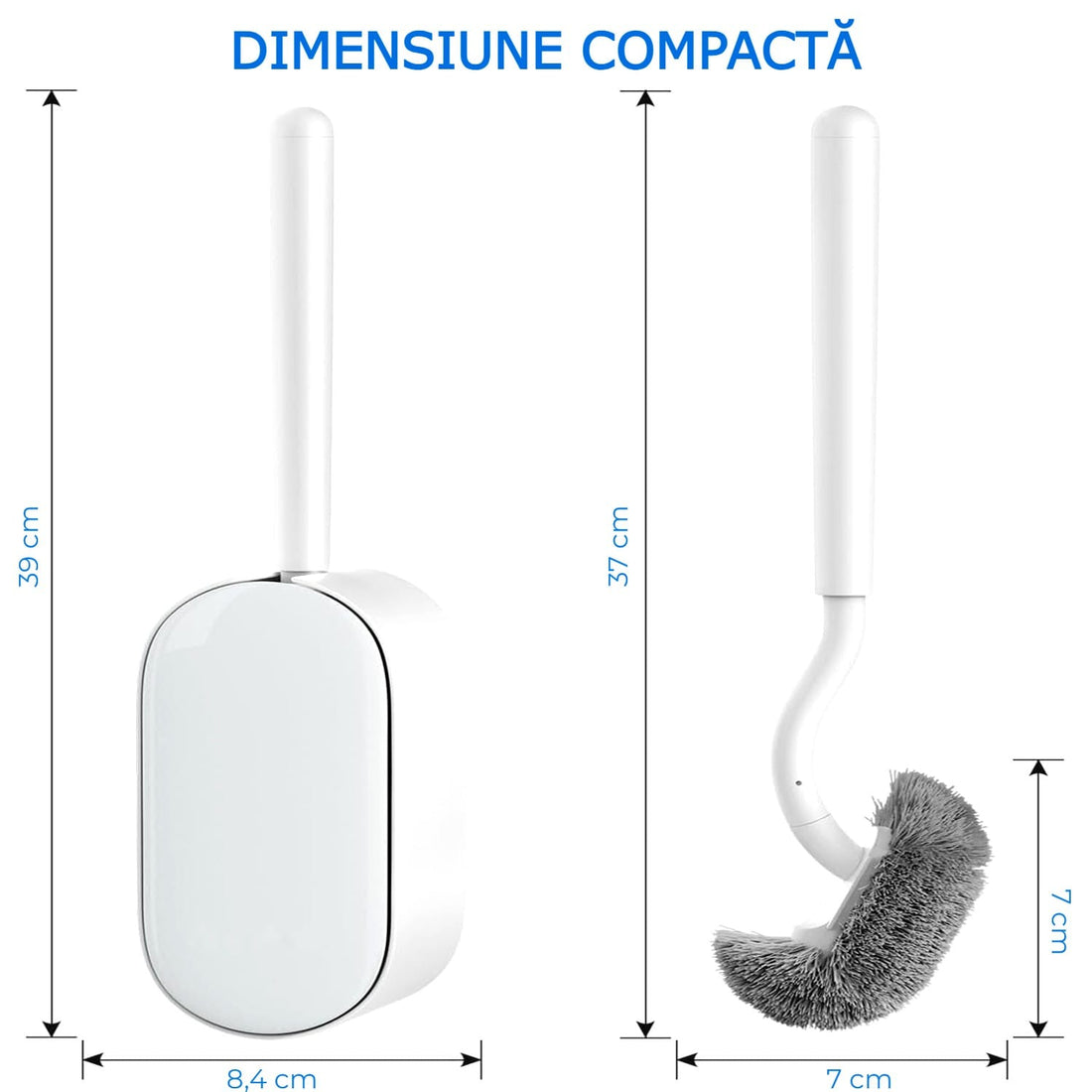 Set Perie si Suport pentru Vasul de Toaleta, Design Ergonomic, Peri Durabili, Dimensiune Compacta pentru Curatarea Locurilor Greu Accesibile, autoadeziv pe perete, Alb
