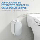 Set Perie si Suport pentru Vasul de Toaleta, Design Ergonomic, Peri Durabili, Dimensiune Compacta pentru Curatarea Locurilor Greu Accesibile, autoadeziv pe perete, Alb
