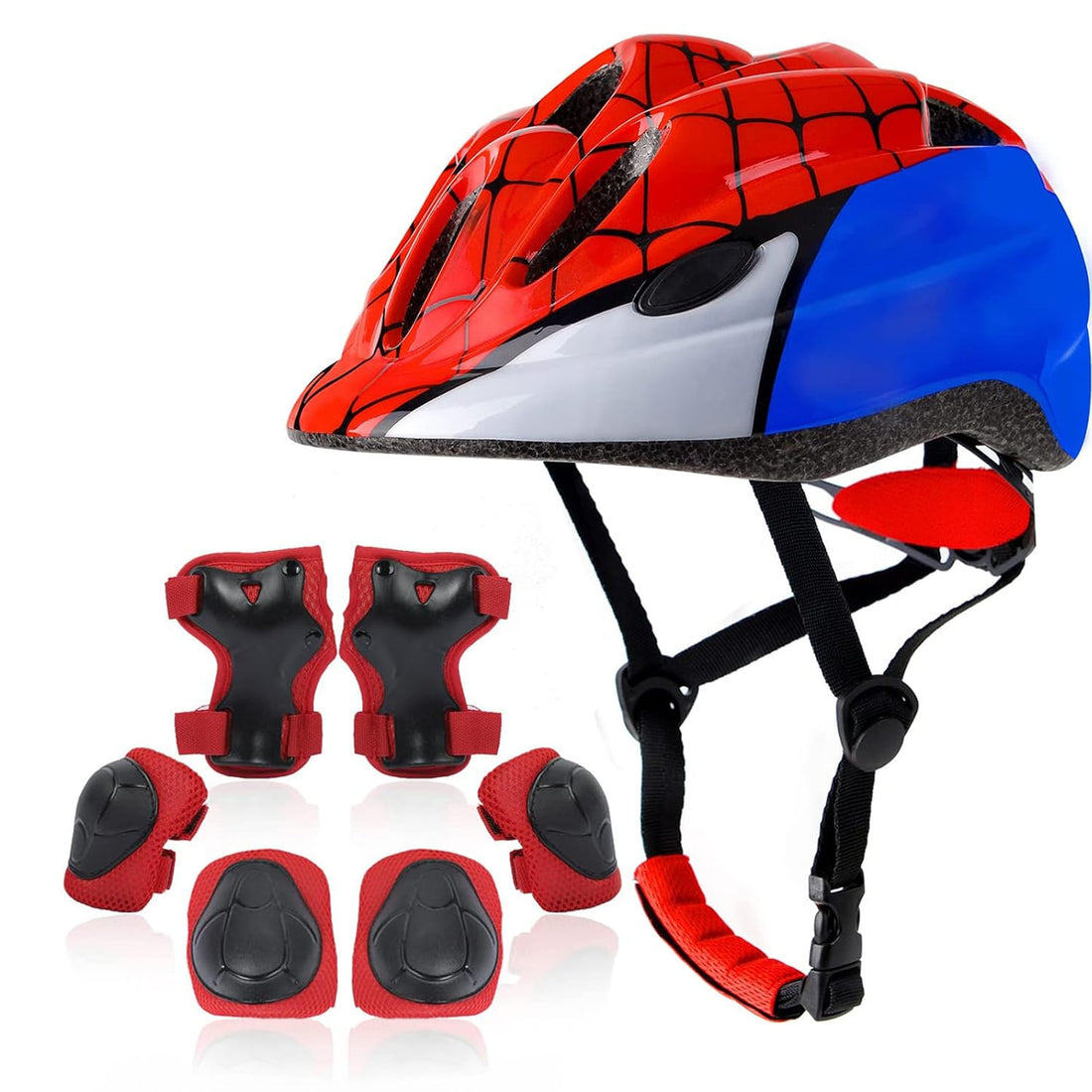 Set Protectie Pentru Copii 7 in 1, Casca cu Marime Reglabila, Genunchiere, Cotiere si Aparatori Incheieturi, Multicolor, 3-8 ani, Marimea XS, Spiderman