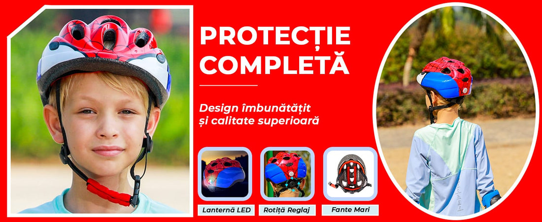 Set Protectie Pentru Copii 7 in 1, Casca cu Marime Reglabila, Genunchiere, Cotiere si Aparatori Incheieturi, Multicolor, 3-8 ani, Marimea S, Spiderman