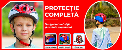 Set Protectie Pentru Copii 7 in 1, Casca cu Marime Reglabila, Genunchiere, Cotiere si Aparatori Incheieturi, Multicolor, 3-8 ani, Marimea S, Spiderman