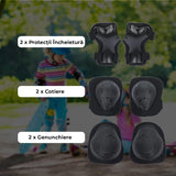 Set Protectie Pentru Copii 7 in 1, Casca cu Marime Reglabila, Genunchiere, Cotiere si Aparatori Incheieturi, Multicolor, 3-8 ani, Batman, Marimea XS, Alb