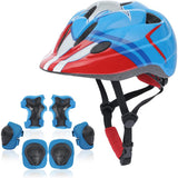 Set protecție copii 7 în 1, cască reglabilă, genunchiere, cotiere, mărime S, albastru