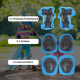 Set protecție copii 7 în 1, cască reglabilă, genunchiere, cotiere, mărime S, albastru