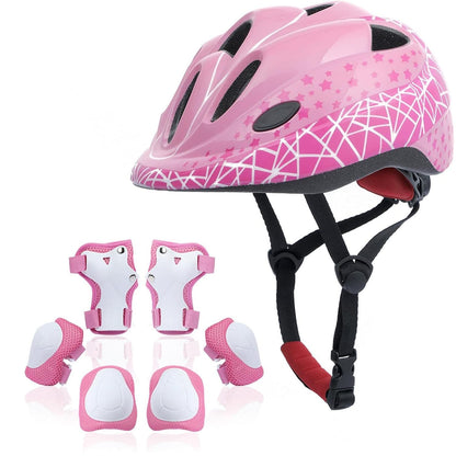 Set Protectie Pentru Copii 7 in 1, Casca cu Marime Reglabila, Genunchiere, Cotiere si Aparatori Incheieturi, Multicolor, 3-8 ani, Galactic, Marimea XS, Roz