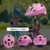 Set Protectie Pentru Copii 7 in 1, Casca cu Marime Reglabila, Genunchiere, Cotiere si Aparatori Incheieturi, Multicolor, 3-8 ani, Galactic, Marimea S, Roz