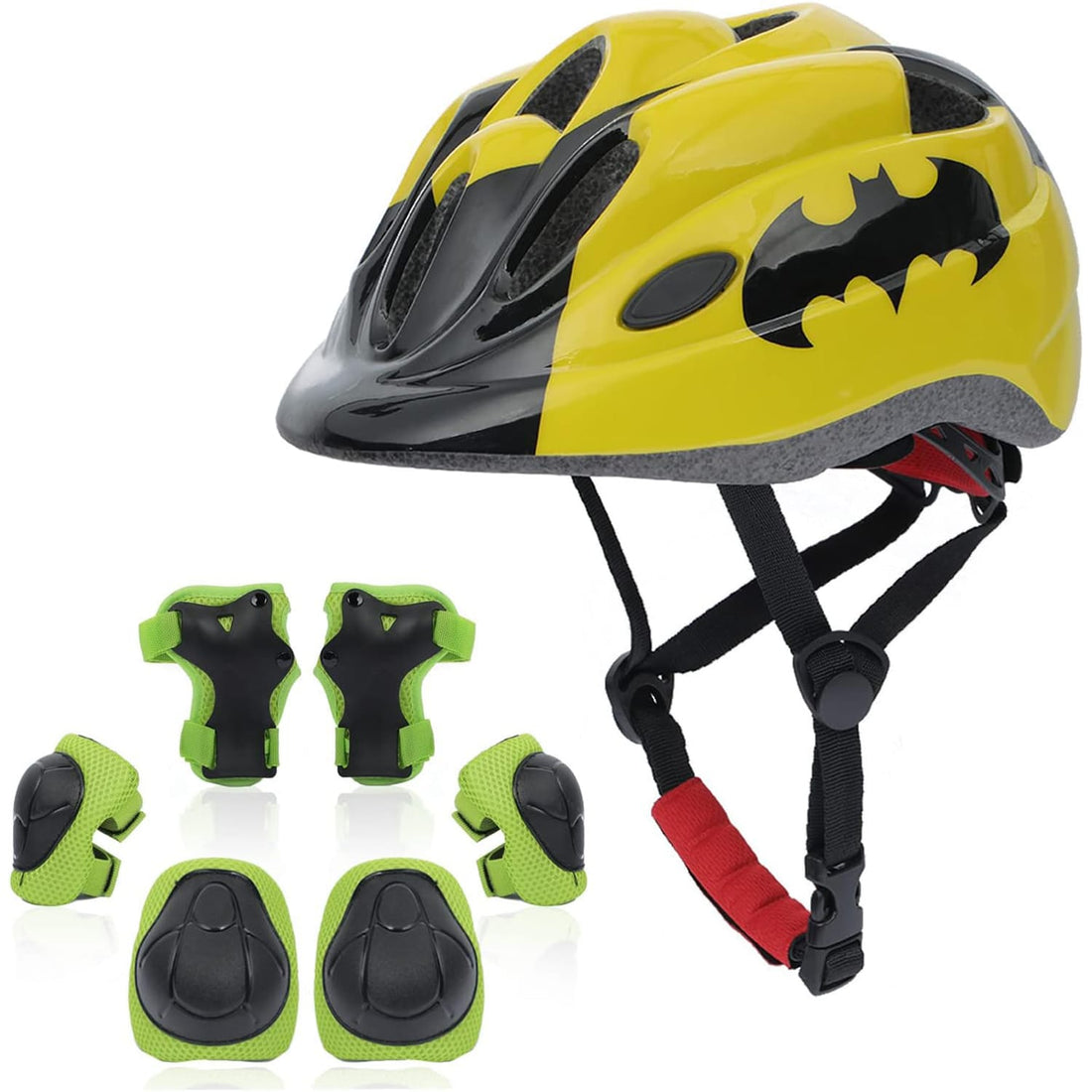 Set protecție copii 7 în 1, cască reglabilă, genunchiere, cotiere, mărime S, galben