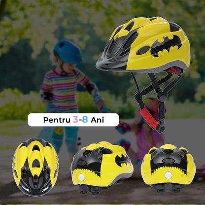 Set protecție copii 7 în 1, cască reglabilă, genunchiere, cotiere, mărime S, galben