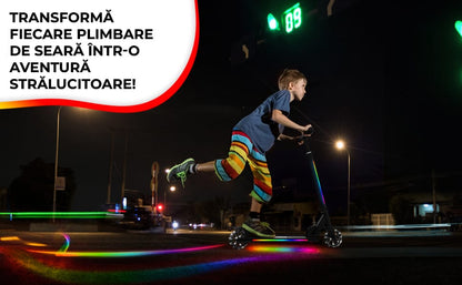 Trotineta cu 2 roti pentru Copii, Pliabila si Portabila, Lumini RGB LED, Maner Reglabil pe Inaltime, Frana spate, Greutate Maxima 60 kg, Negru