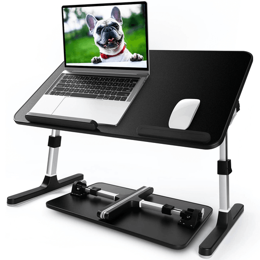 Masa pliabila pentru Laptop, Multifunctionala, Ajustabila, 5 Trepte Inaltime, 4 Unghiuri de reglare, Portabila pentru mancat, citit, jocuri, 55 x 54  cm, Negru