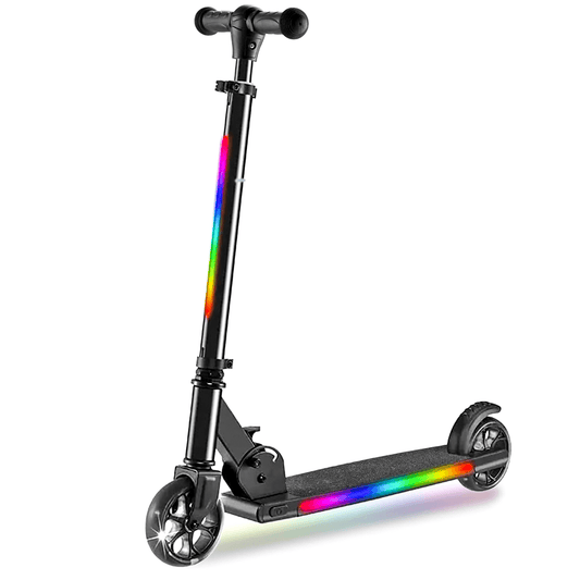 Trotineta cu 2 roti pentru Copii, Pliabila si Portabila, Lumini RGB LED, Maner Reglabil pe Inaltime, Frana spate, Greutate Maxima 60 kg, Negru