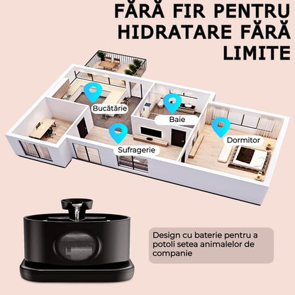 Dispenser wireless apă 2.8L, filtrare carbon activ, 2 moduri de flux, negru