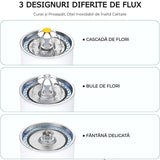 Fantana Apa Pisici si Caini Elindor®, Dispenser Automat Animale, Capac din Inox, Adapator Dubla Circulatie, Silentios 30dB, Sistem de Purificare si Filtrare Carbune Activ, Flux Triplu, Adaptor Priza, Filtru si Pompa Incluse, Capacitate 2.4L, Alb
