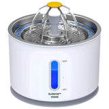 Fantana Apa Pisici si Caini Elindor®, Dispenser Automat Animale, Capac din Inox, Adapator Dubla Circulatie, Silentios 30dB, Sistem de Purificare si Filtrare Carbune Activ, Flux Triplu, Adaptor Priza, Filtru si Pompa Incluse, Capacitate 2.4L, Alb