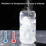 Set 4 Pahare din Sticla cu Capac din Bambus si Pai din Sticla - 480ml - Forma de Doza - Ideale pentru Cocktailuri, Bere, Cafea, Ceai, 2 Perii de Curatat Incluse, Transparente