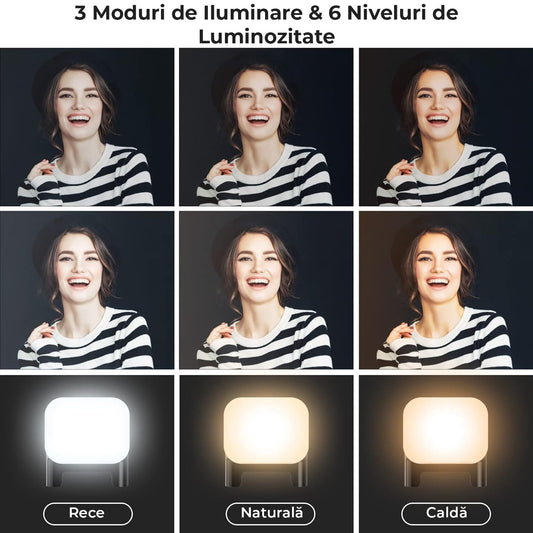 Selfie stick telescopic cu trepied, LED, telecomandă, 106 cm, negru