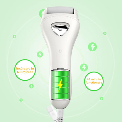 Pilă electrică talpi și călcâie, LED, 3 role, USB, impermeabilă, alb