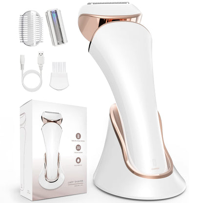 Epilator umed/uscat, 3 lame detașabile, USB, stație de încărcare, alb/auriu