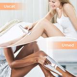 Epilator umed/uscat, 3 lame detașabile, USB, stație de încărcare, alb/auriu
