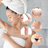 Epilator umed/uscat, 3 lame detașabile, USB, stație de încărcare, alb/auriu