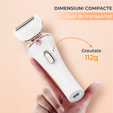 Epilator umed/uscat, 3 lame detașabile, USB, stație de încărcare, alb/auriu