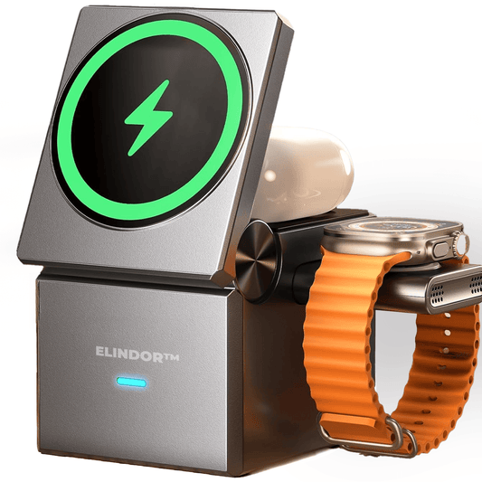 Incarcator Wireless 3 in 1 Magsafe, Portabil, Pliabil fara fir, Fast Charge 22.5 W, Suport telefon, Compatibil iPhone, Airpods, Smartwatch Apple, Negru