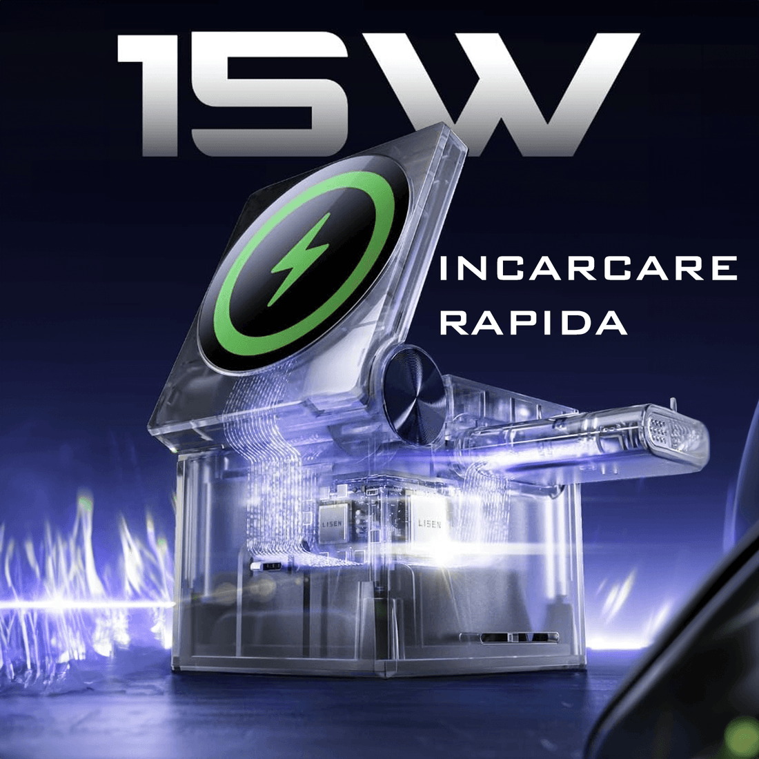 Incarcator Wireless 3 in 1 Magsafe, Portabil, Pliabil fara fir, Fast Charge 22.5 W, Suport telefon, Compatibil iPhone, Airpods, Smartwatch Apple, Negru