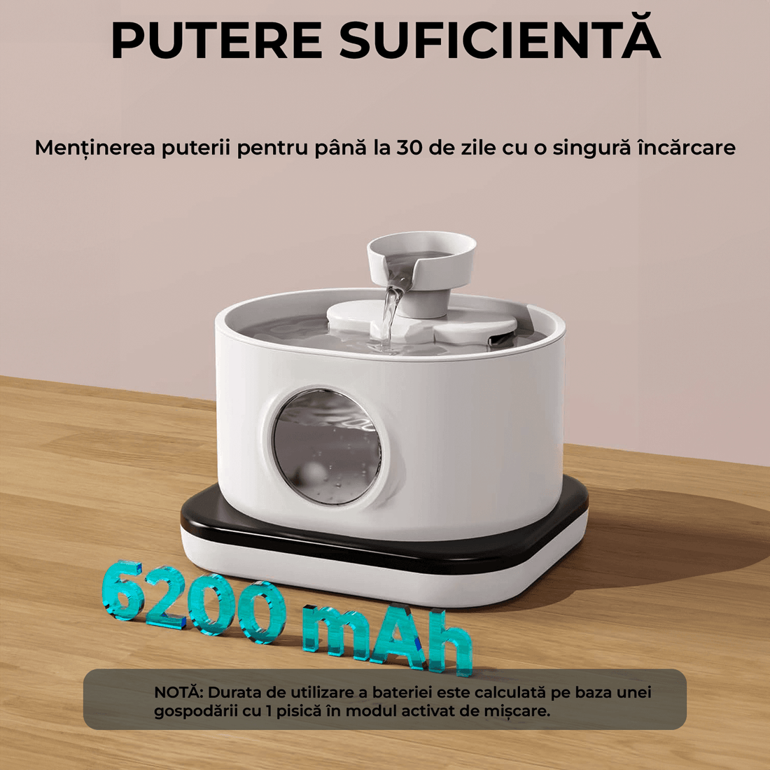 Dispenser Wireless Apa Tip Fantana Pentru Pisici Si Caini, Cu Purificare Si Filtrare Prin Carbune Activ, Silentios, 2.8 L, 2 Moduri De Flux, Alb