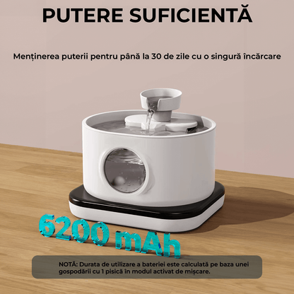 Dispenser Wireless Apa Tip Fantana Pentru Pisici Si Caini, Cu Purificare Si Filtrare Prin Carbune Activ, Silentios, 2.8 L, 2 Moduri De Flux, Alb