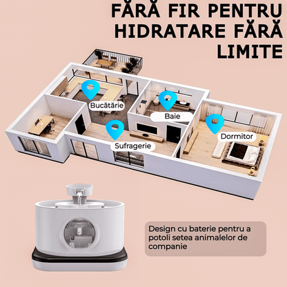 Dispenser Wireless Apa Tip Fantana Pentru Pisici Si Caini, Cu Purificare Si Filtrare Prin Carbune Activ, Silentios, 2.8 L, 2 Moduri De Flux, Alb