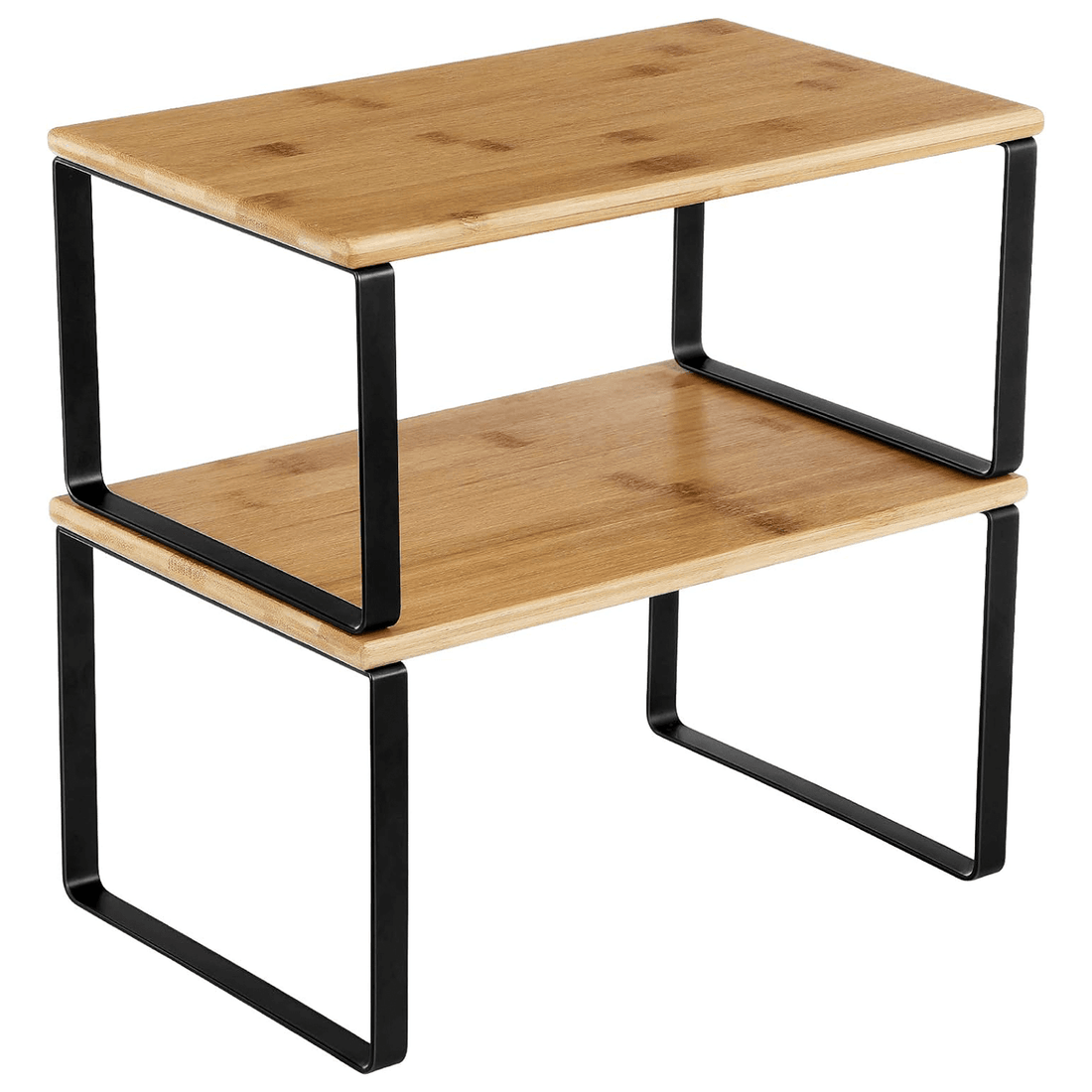 Set 2 rafturi extensibile, multifuncționale, bambus/otel, negru