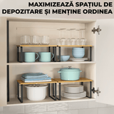 Set 2 rafturi extensibile, multifuncționale, bambus/otel, negru