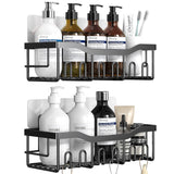 Raft de dus, etajera baie, pentru depozitare in bucatarie, organizator baie, prindere adeziv, set 2 rafturi de dus, Negru