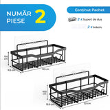 Raft de dus, etajera baie, pentru depozitare in bucatarie, organizator baie, prindere adeziv, set 2 rafturi de dus, Negru