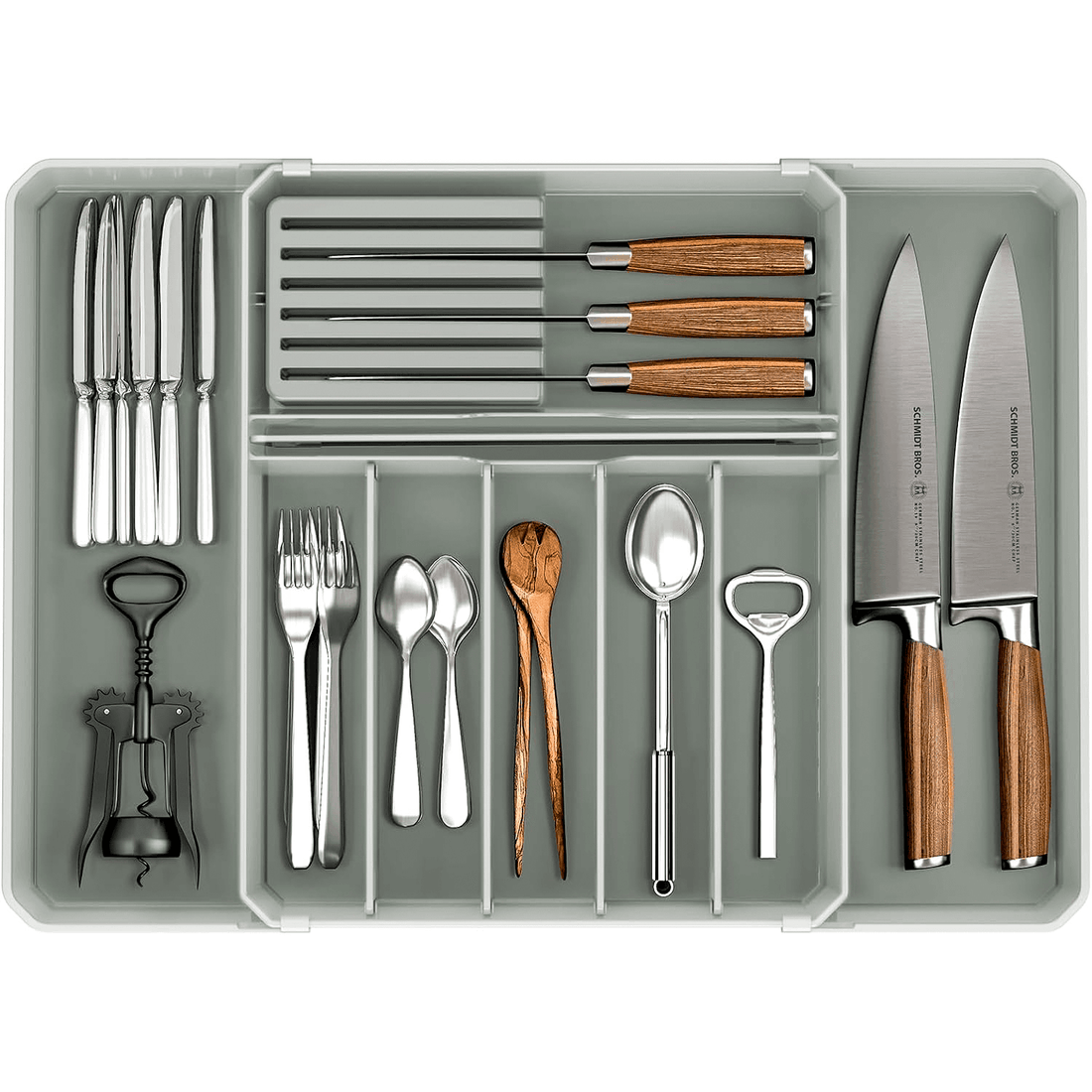 Organizator tacâmuri și ustensile, sertar extensibil, 33x41 cm, gri