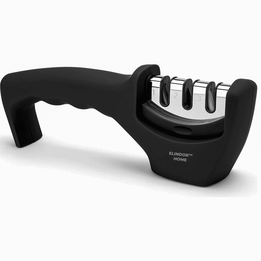 Ascutitor de Cutite in 3 Etape, Otel Tungsten, Ceramica, Piatra Diamant, Baza de Cauciuc Antiderapanta, 20.5x7.5x4.5 cm, Negru