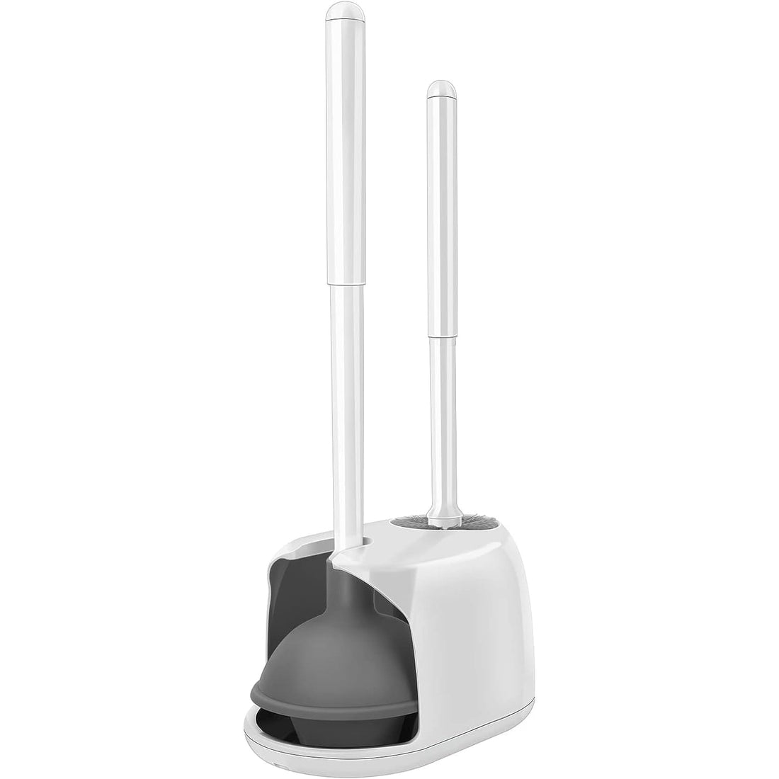 Set perie WC și pompă, suport discret, mâner ergonomic, alb