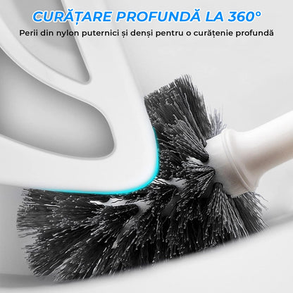 Set perie WC și pompă, suport discret, mâner ergonomic, alb