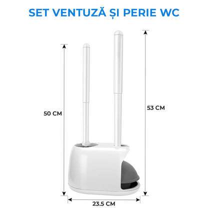 Set perie WC și pompă, suport discret, mâner ergonomic, alb