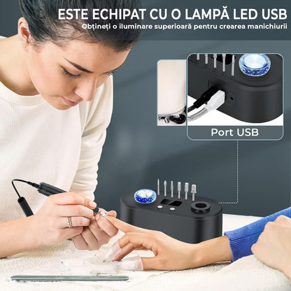 Freza Unghii Profesionala, Pila Electrica Pentru Manichiura-Pedichiura, 40.000 RPM, 7 Capete Pentru Pila, Ecran LCD, Design Ergonomic, Negru