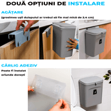 Coș de gunoi bucătărie 9L cu capac, montaj pe blat sau sub chiuvetă, gri