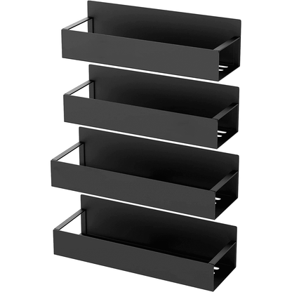 Set 4 rafturi magnetice organizatoare, depozitare condimente, frigider, negru
