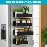Set 4 rafturi magnetice organizatoare, depozitare condimente, frigider, negru