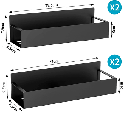 Set 4 rafturi magnetice organizatoare, depozitare condimente, frigider, negru