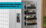 Set 4 rafturi magnetice organizatoare, depozitare condimente, frigider, negru