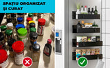Set 4 rafturi magnetice organizatoare, depozitare condimente, frigider, negru