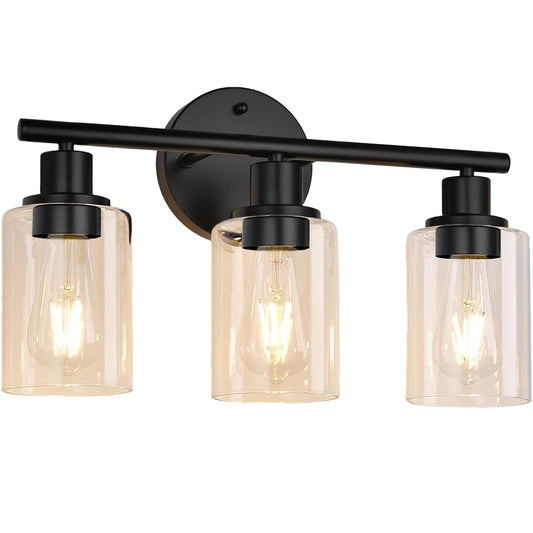 Plafonieră vintage 3 capete, cadru metalic, sticlă, soclu ceramic, negru mat