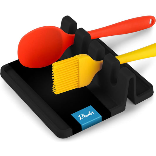 Suport ustensile bucătărie din silicon, 4 compartimente, anti-alunecare, negru